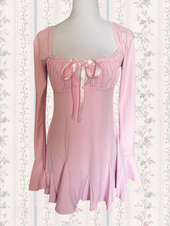 Sugar Thrillz Dresses & Skirts - Sugar Thrillz Pale Pink Long-Sleeve Babydoll Chemise with Ribbon